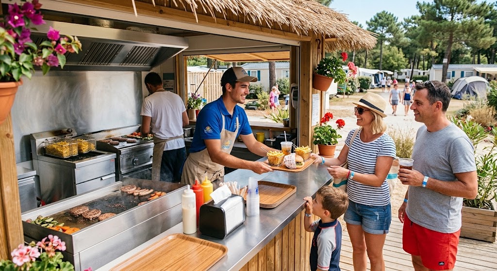 Comptoir d'un snack de camping en été